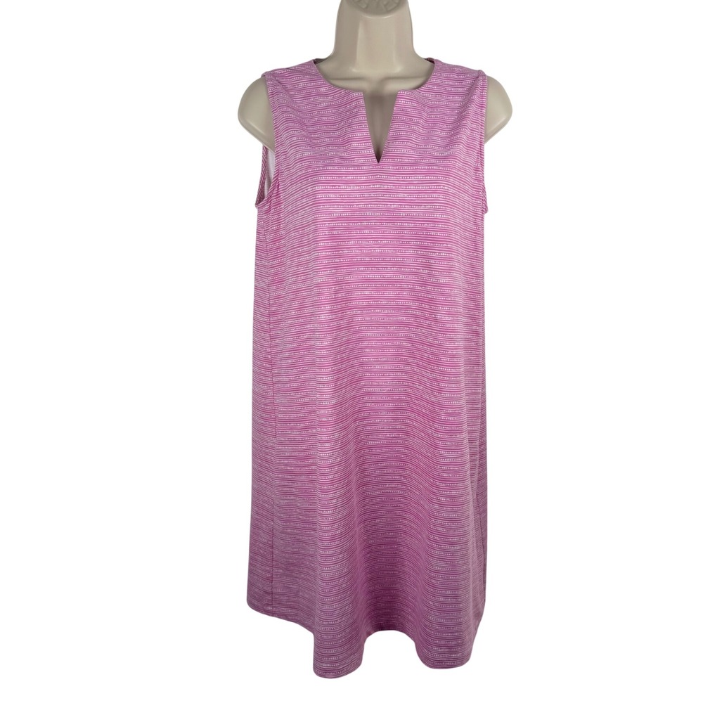 J. McLaughlin M Pink Striped Sleeveless Split Neck Shift Dress Catalina Cloth